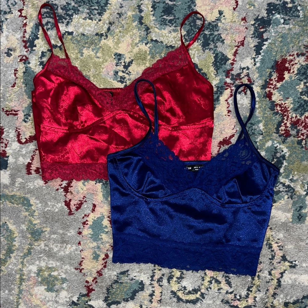 Red and Blue Lace Bralette Set